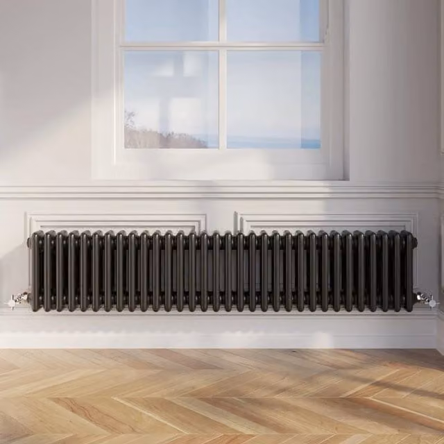 Temprazo Black Steel Wall Mounted Column Radiator W/D/H: 30.0 x 10.0 x 42.5 cm