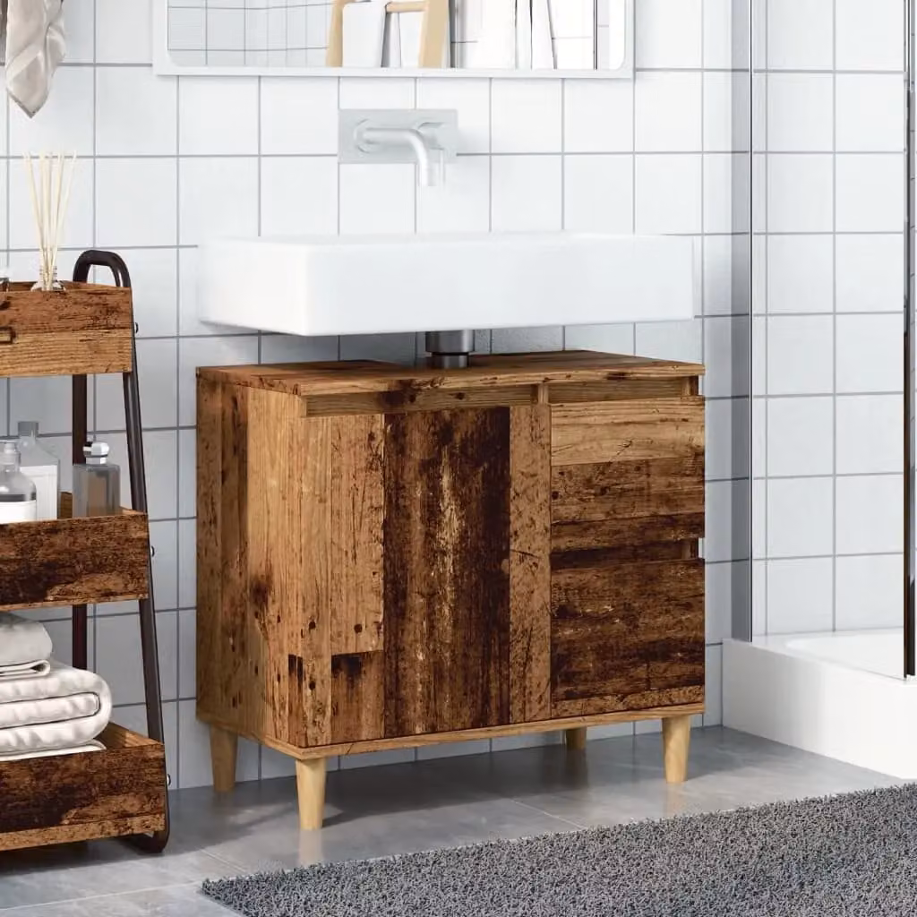Berkfield Home Sink Cabinet in Old Wood Brown, W/D/H: 65 x 33 x 60 cm – 3