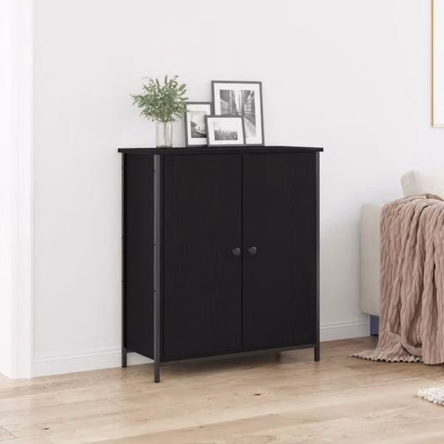Berkfield Home Modern Black Oak Sideboard in MDF and Metal, W/D/H: 70 x 30 x 80 cm