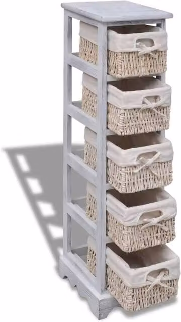 Berkfield Home Wooden Storage Rack with 5 White Weaving Baskets