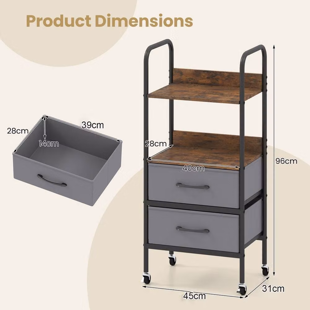 VOGREX Mobile Printer Stand with 2 Open Shelves and 2 Fabric Drawers in Grey – 2