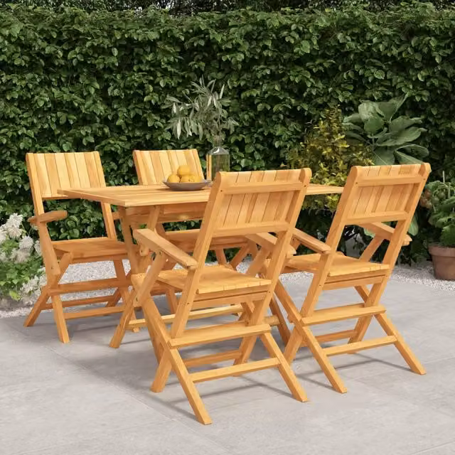 Berkfield Home 5 Piece Garden Dining Set in Brown Solid Teak Wood – 1