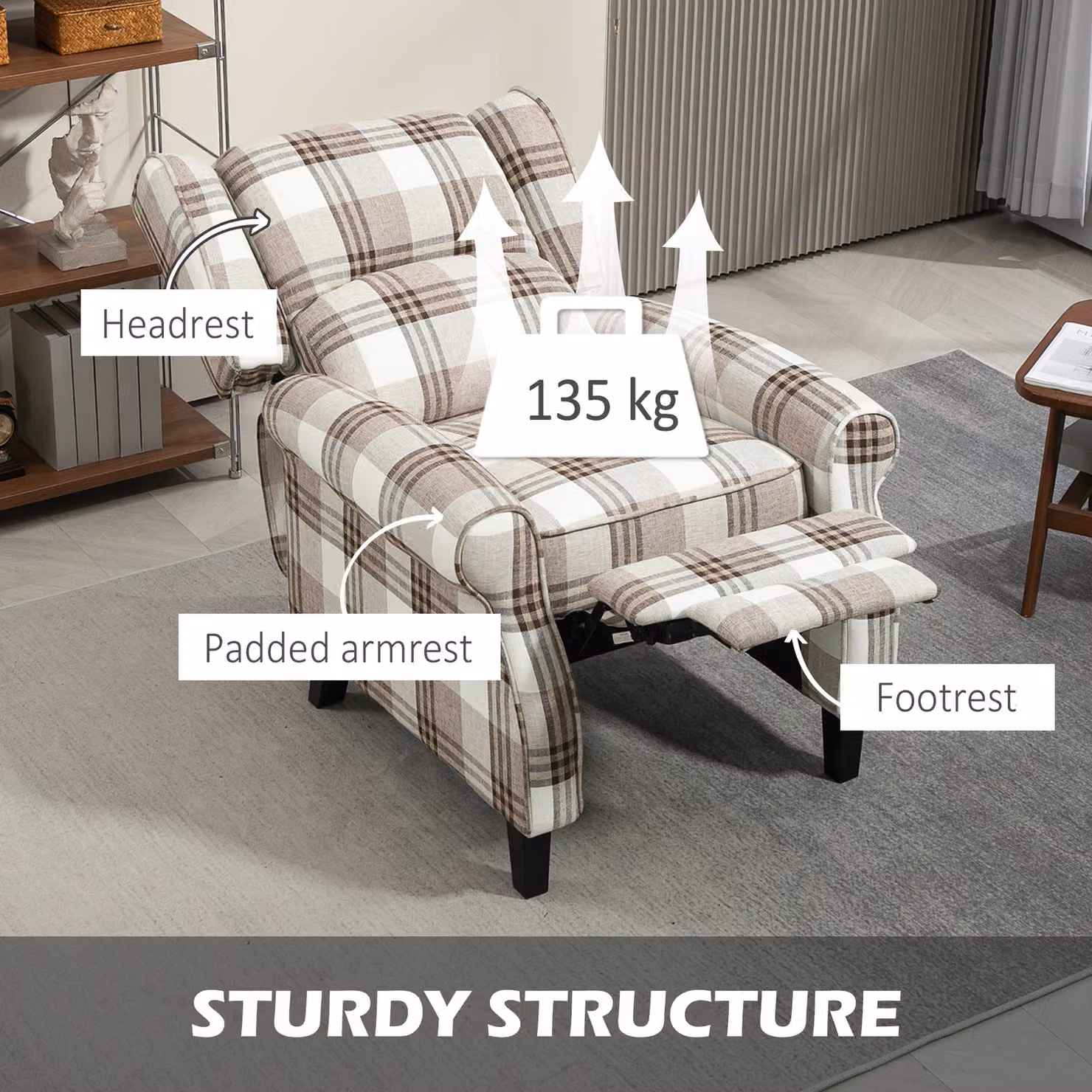 HOMCOM 160 Degree Reclining Armchair with Integrated Footrest in Brown – 5