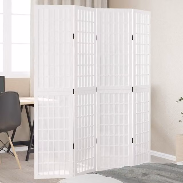 Berkfield Home 4 Panel Room Divider in White Solid Paulownia Wood