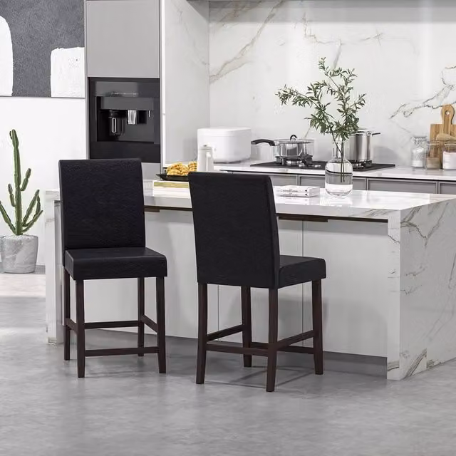 Havendro Set of 2 Black PU Leather Bar Stools for Kitchen and Dining Rooms