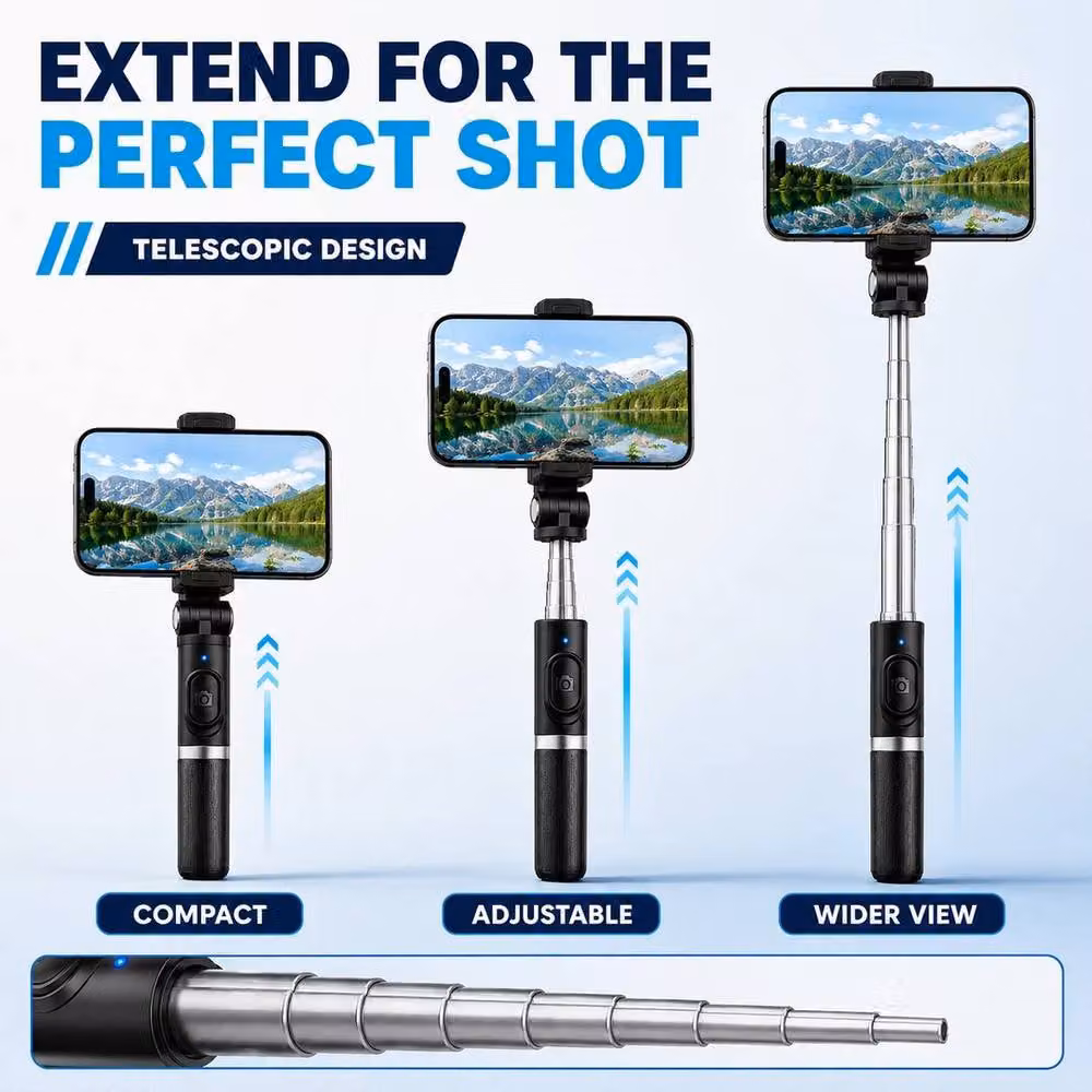 SPETLEK 3-in-1 Foldable Selfie Stick Tripod with Bluetooth Phone Holder, Black – 4