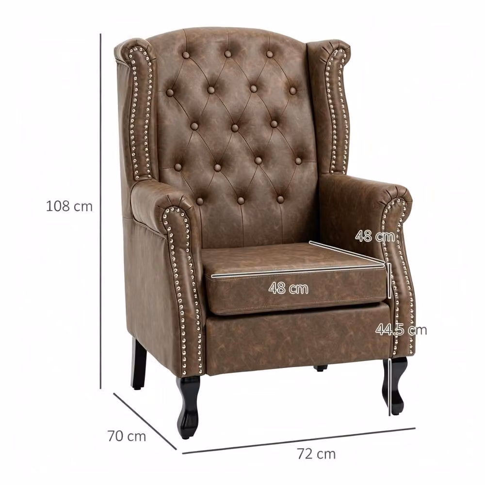 STILVORA Chesterfield Armchair with Brown Faux Leather Upholstery – 2