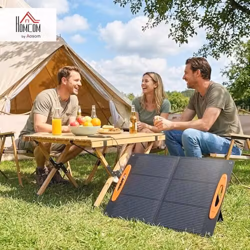 HOMCOM 100W Portable Foldable Solar Panel Charger in Black with USB-A and USB-C – 2