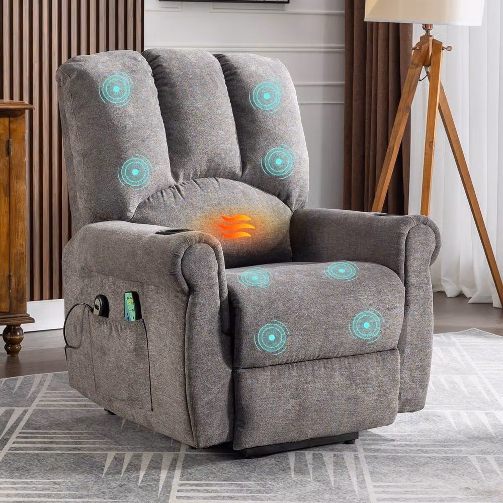 ModernLuxe Grey Fabric Electric Lift Recliner Chair with Massage, Pockets and Cup Holders, H 108.0 x W 90.0 x D 76.7 cm – 2