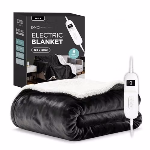 DMD Collective Black Fleece and Sherpa Electric Heated Blanket, W/D/H: 120 x 160 cm