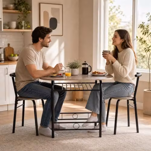 Bravich 3 Piece Oval Bistro Dining Set with Table and 2 Chairs in Grey Oak and Black – 3