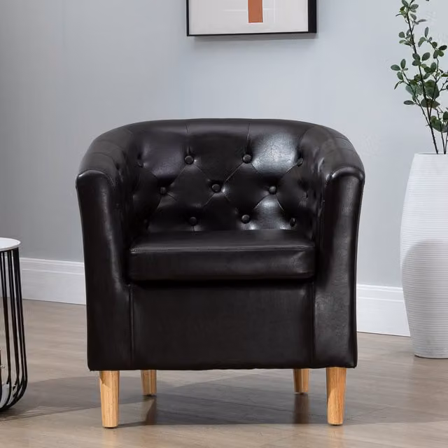 Artemis Home Lodi Mid-Century Tub Chair in Brown Synthetic Leather with Solid Wood Frame