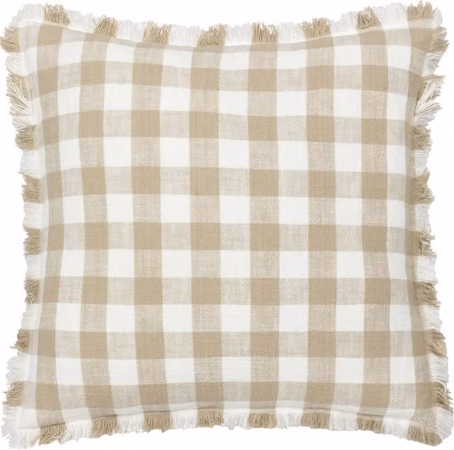 Bartoncheck Square Cotton and Polyester Filled Cushion in Beige and Yellow
