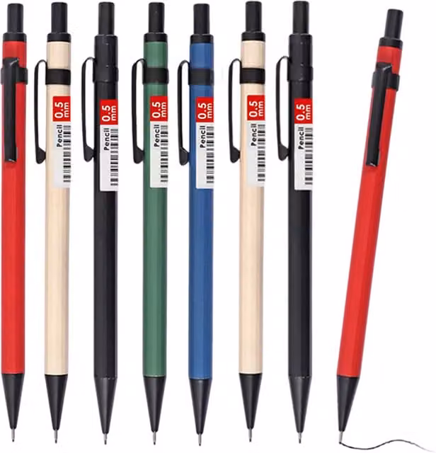 Janrax Pack of 8 Multicolour Metal Mechanical Pencils with HB Graphite Lead and Eraser, 0.5mm
