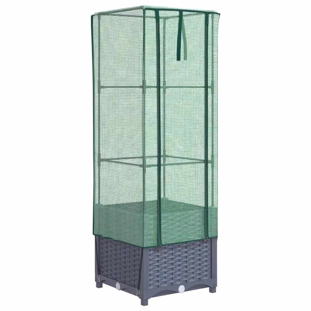 Berkfield Home Raised Bed with Greenhouse Cover in Black Rattan Look, W/D/H: 40 x 40 x 139 cm – 2