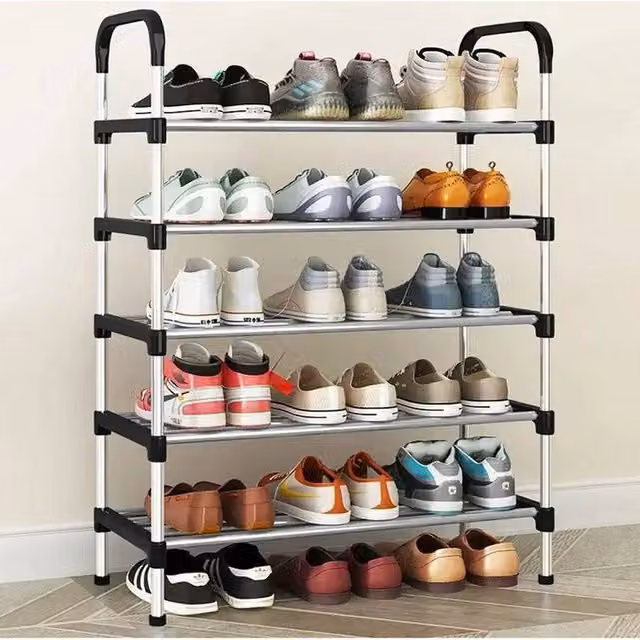 KORVIXA Silver Metal 6-Tier Freestanding Shoe Rack Organizer, W/D/H: 100 x 100 x 100 cm – 1