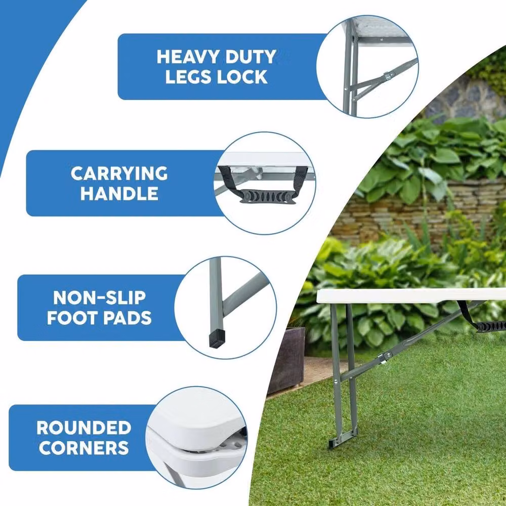 FLAVORA Portable Folding Outdoor Bench in White, Width: 100 cm – 2