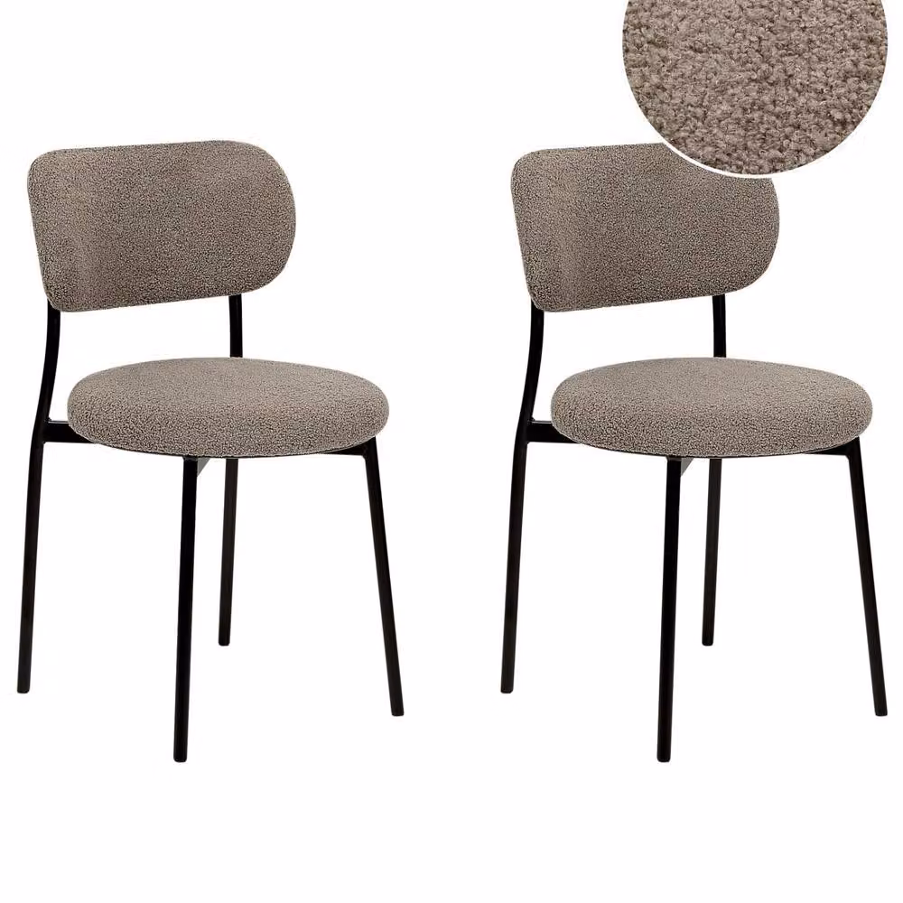 Wyld and Coco Set of 2 Beige Taupe Bouclé Armless Dining Chairs with Metal Legs – 2