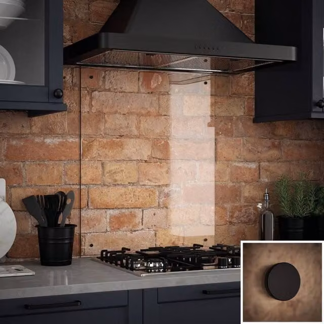 Generic Clear Glass Kitchen Splashback with Black Caps, W: 60 cm, H: 70 cm