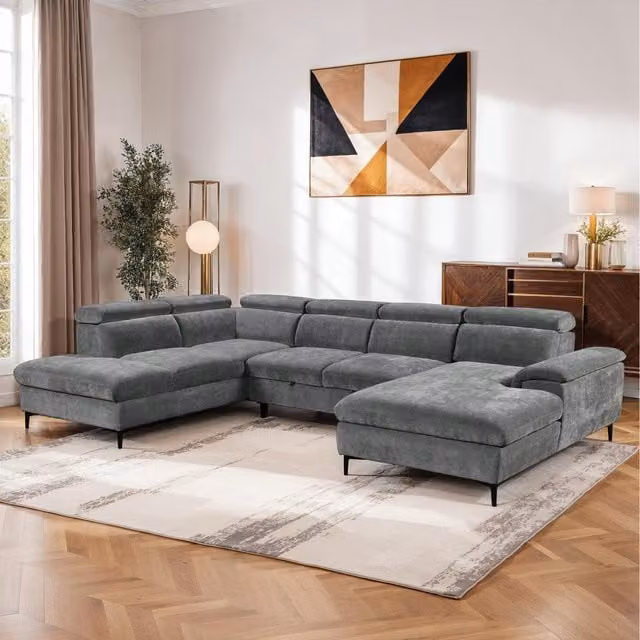 More4Homes Leon L-Shape Fabric Pull Out Corner Sofa Bed with Adjustable Headrest in Grey