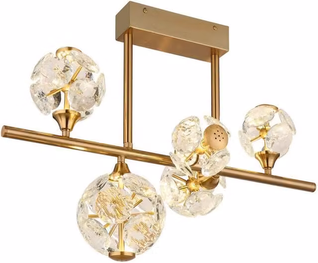 Netlighting Virina Multi Arm Semi Flush Ceiling Lamp in Gold and Brass with K9 Crystals and LED Lighting