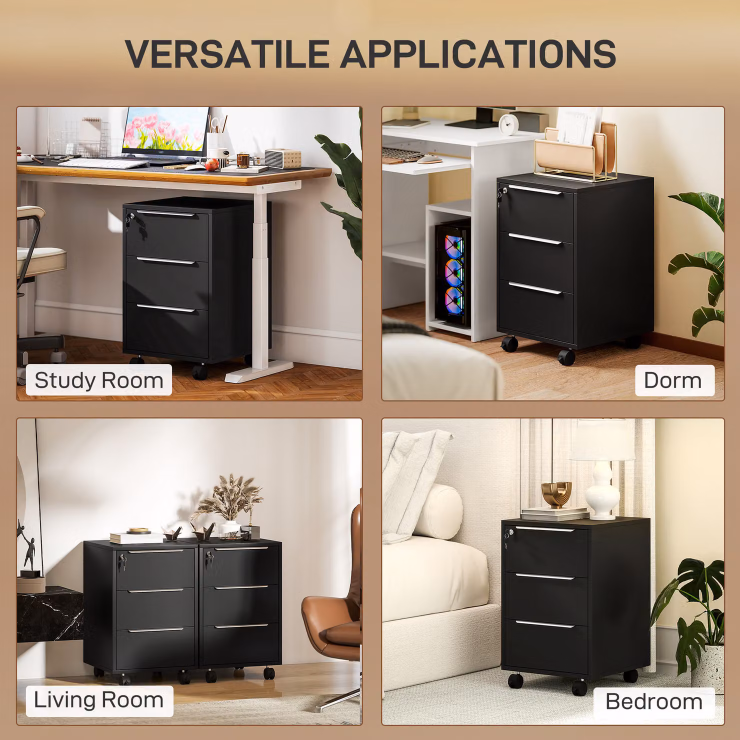 HOMCOM Three-Drawer Locking Filing Cabinet in Black – 6