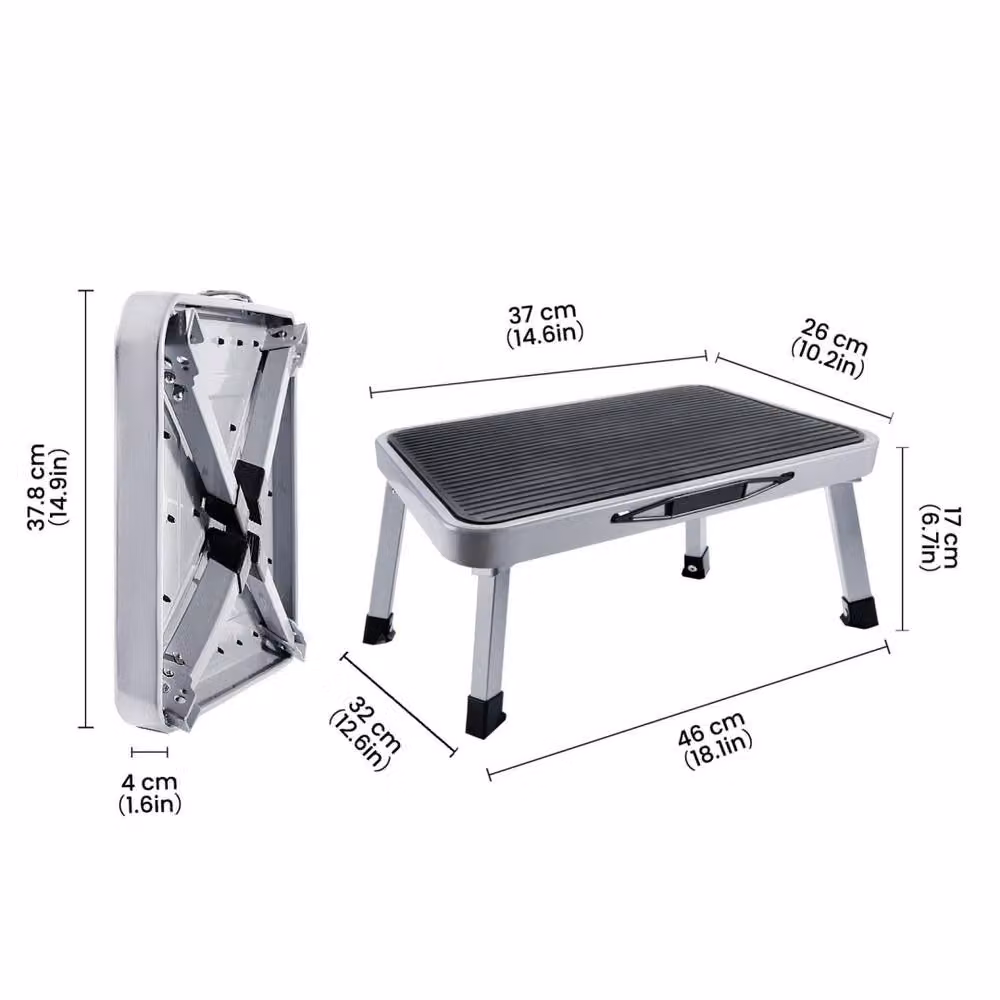 Kelvenix Anti-Slip Folding Metal Step Stool in Grey – 2