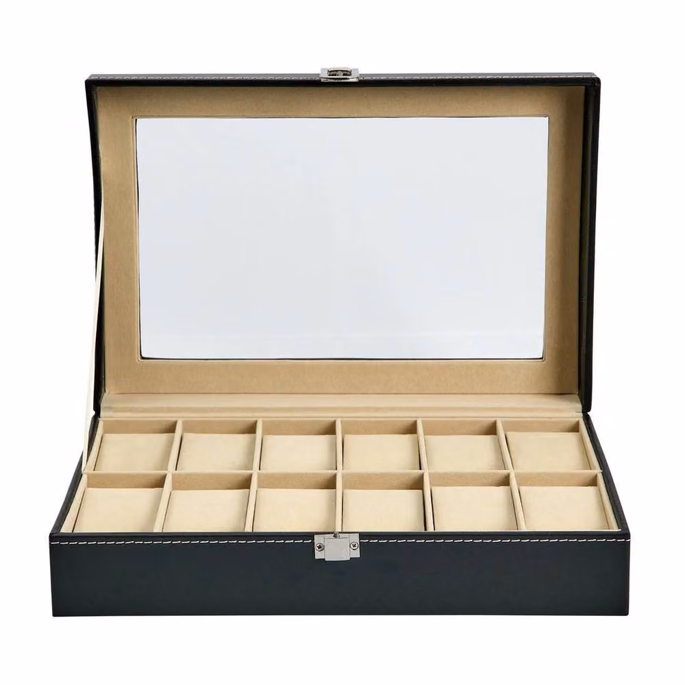 FLAVORA 12-Grid PU Leather Watch Display and Collection Storage Case in Black – 2