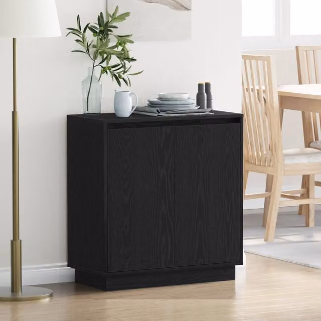 Berkfield Home Black Oak Sideboard with Integrated LED Lighting, W: 71 cm, D: 34.5 cm, H: 75 cm