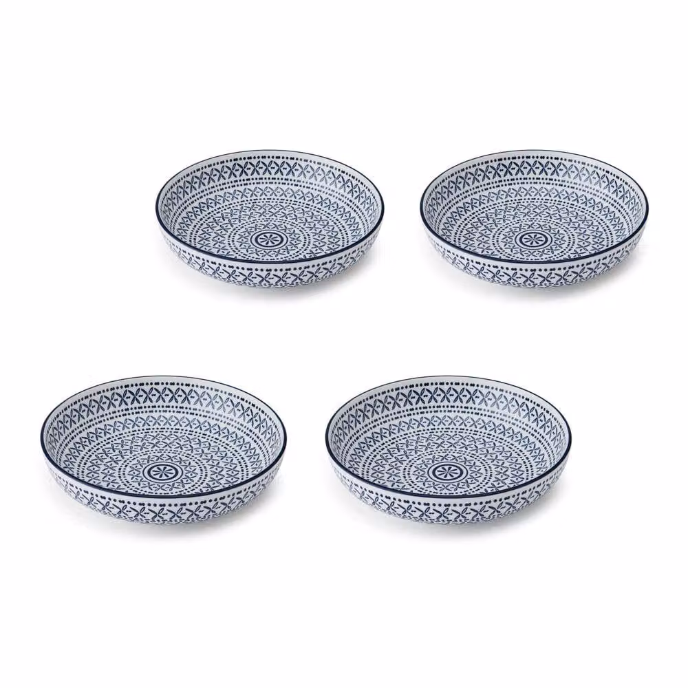 Mikasa Set of 4 Blue Mediterranean Round Stoneware Pasta Bowls, 900ml, Black – 2