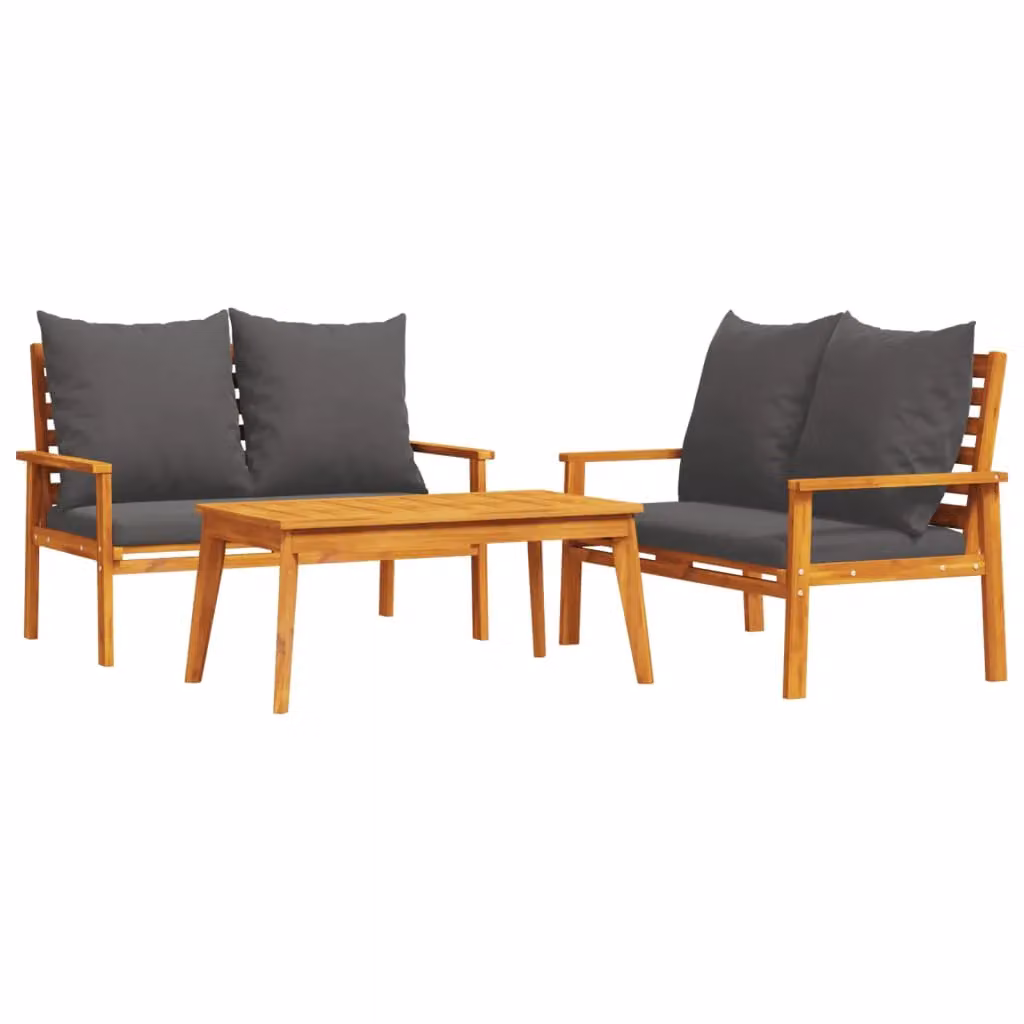 Berkfield Home 3 Piece Acacia Wood Garden Lounge Set with Cushions in Brown – 2