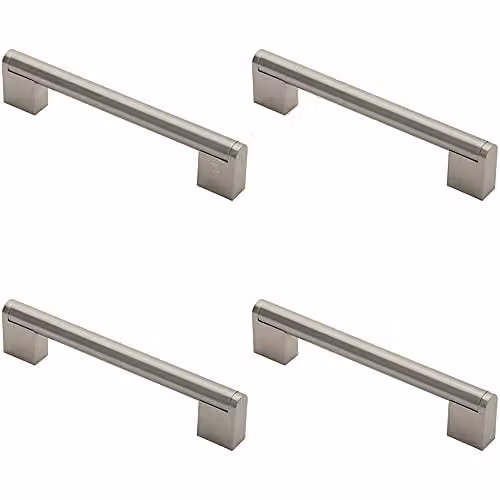 Loops 4 Pack Round Bar Pull Handle in Brushed Silver Stainless Steel, W: 16.8 cm, D: 1.4 cm, Fixing Centres: 12.8 cm