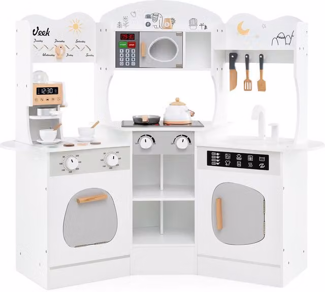 Costway White Wooden Corner Toddler Kitchen Playset