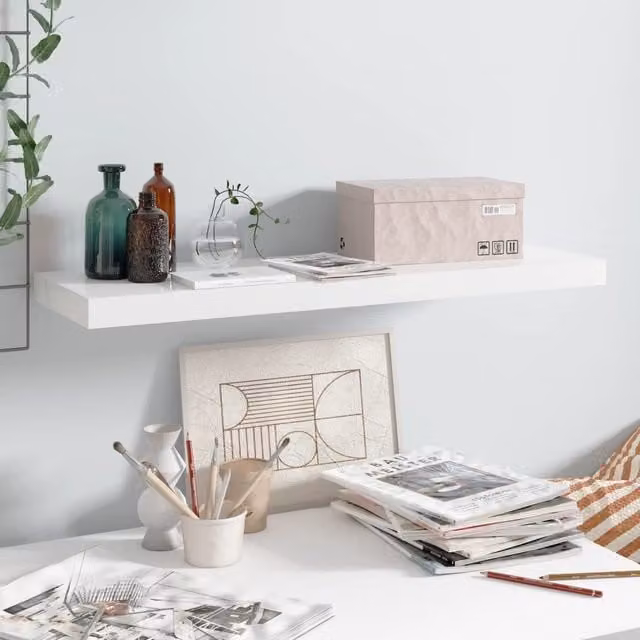 Berkfield Home Floating Wall Shelf, High Gloss White, W: 80 cm, D: 23.5 cm, H: 3.8 cm