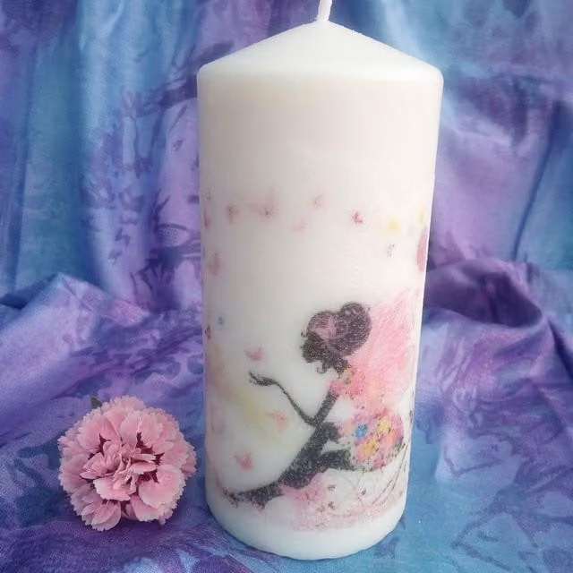 Viki White Flower Girl Pillar Candle for Christmas Tabletop Decor