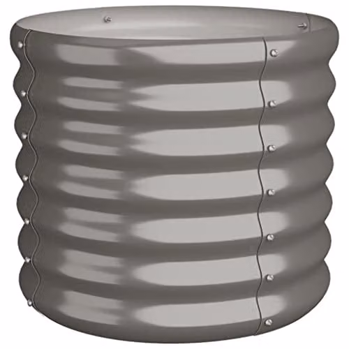 vidaXL Grey Steel Round Garden Planter Tub, W/D/H: 40 x 40 x 36 cm