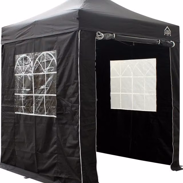 Black 2x2m Pop Up Gazebo with 4 Heavyweight Side Panels