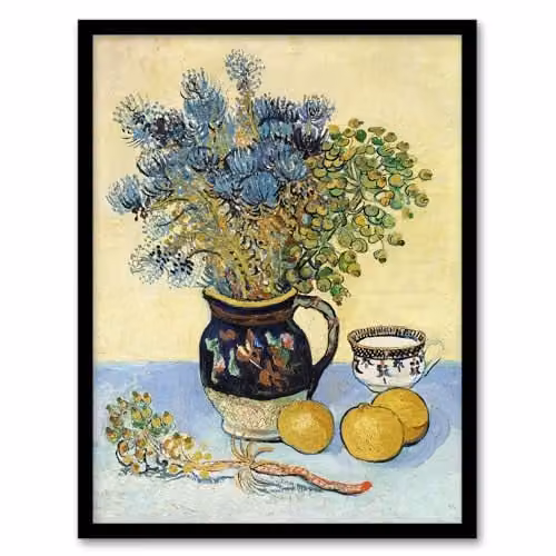 Artery8 Still Life Nature Morte Framed Wall Art Print, Multicolour Floral Painting, W: 29.7 cm, H: 32.3 cm