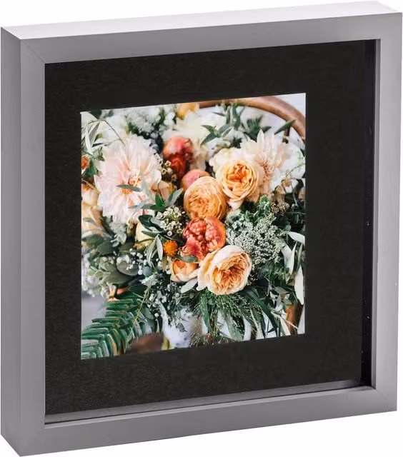 Nicola Spring Single Square 3D Box Photo Frame in Grey and Black, W/D/H: 25.4 x 25.4 x 25.4 cm