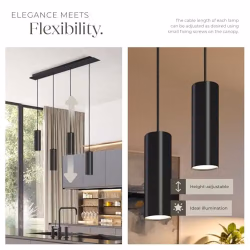 tectake Lumea Industrial Style Black Metal Pendant Light with 4 Adjustable Cylinder Lampshades – 5