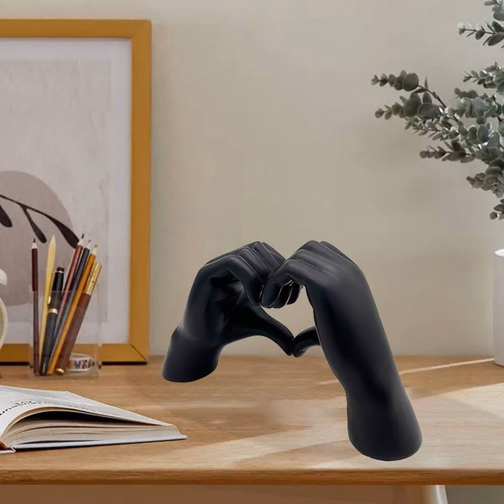 Huhote Black Resin Heart Hands Love Gesture Sculpture Set of 2 for Home or Office Decor – 8