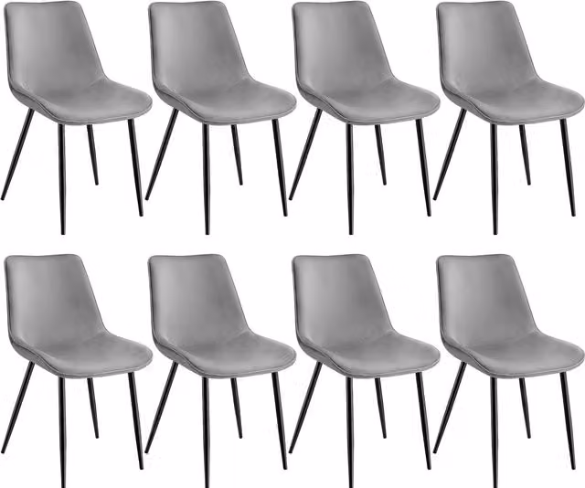 tectake Monroe Dining Chair Set of 8 in Grey Velvet Fabric with Metal Frame – 1