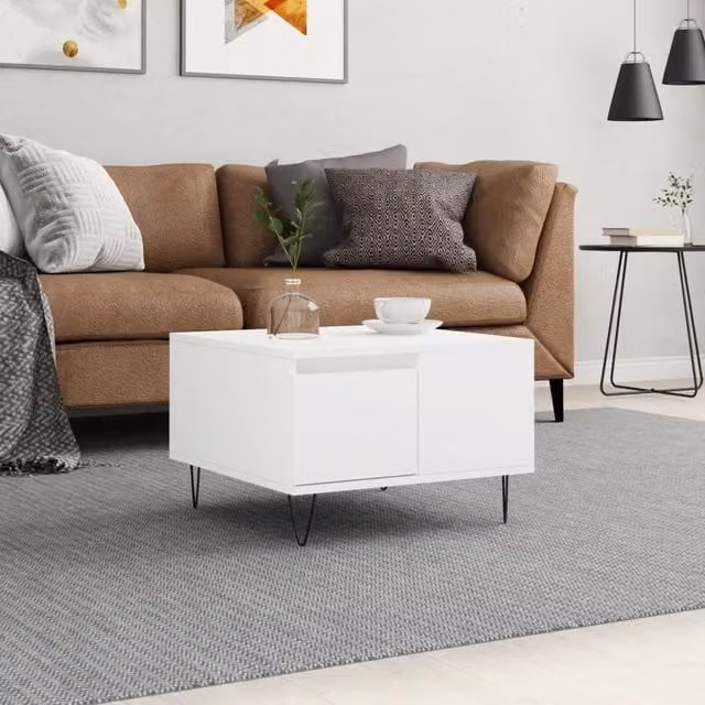 Berkfield Home Modern Square Coffee Table in White, W/D/H: 55 x 55 x 36.5 cm