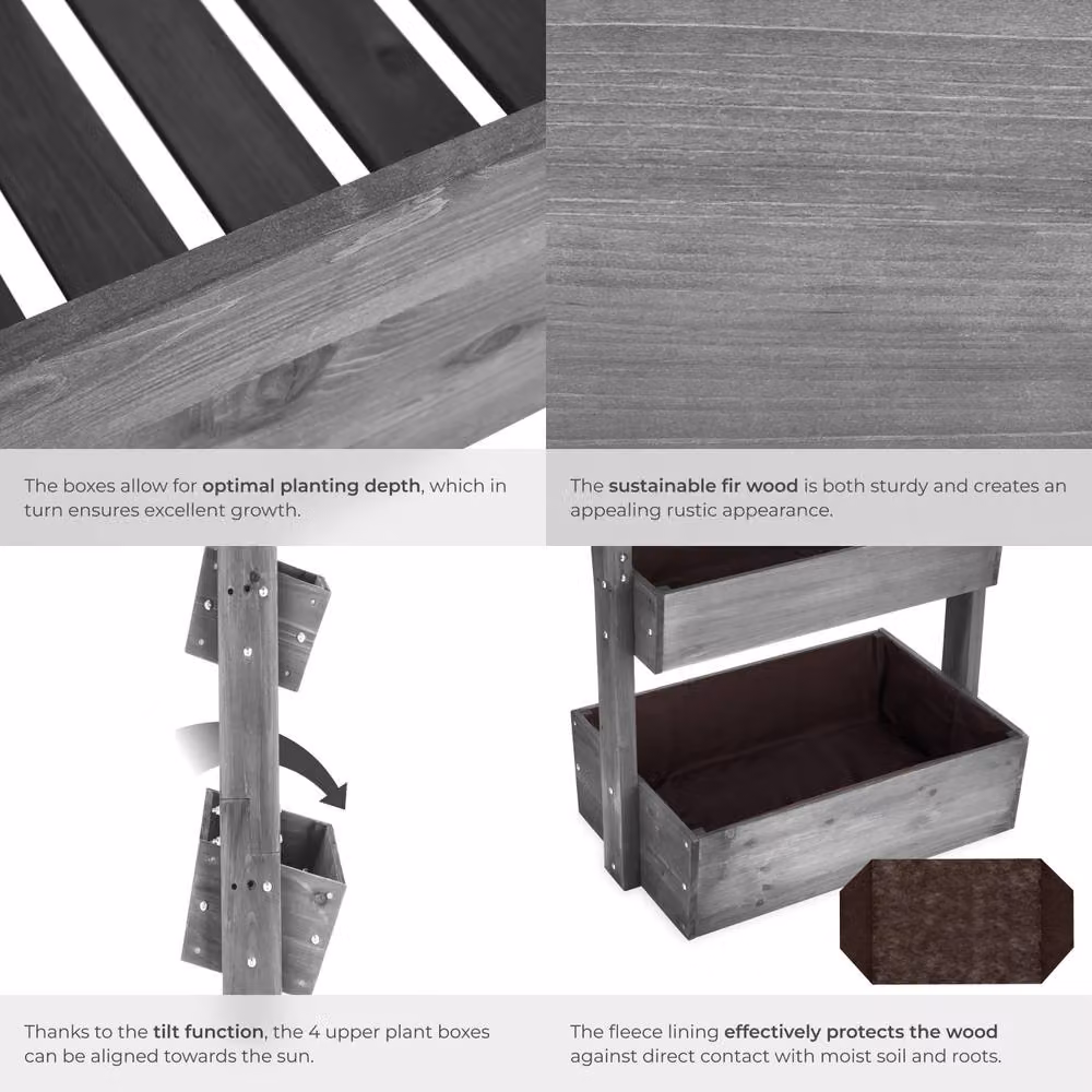 tectake Wooden Raised Bed Planter in Grey, H 180 x W 81 x D 52 cm – 4