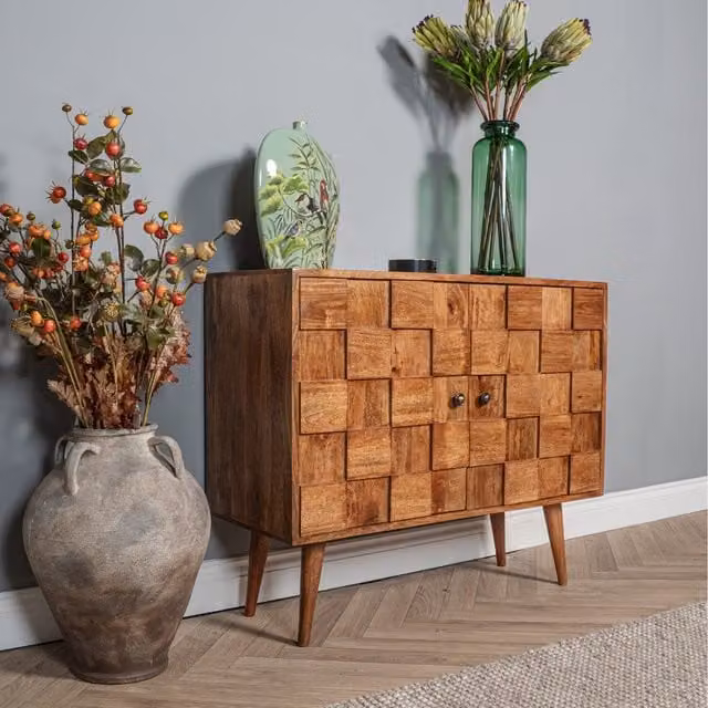 Elm Home And Garden Rustic Mango Wood Geometric Sideboard in Brown