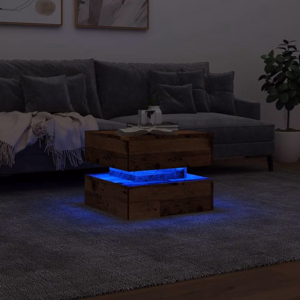 Berkfield Home Modern Square Coffee Table with LED Lights in Brown, W/D/H: 50 x 50 x 40 cm – 5