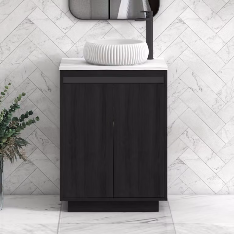 Royal Bathrooms Orion 800mm Hale Black Floor Standing Vanity Unit with Milan Carrara White Countertop and Black Accent Trim