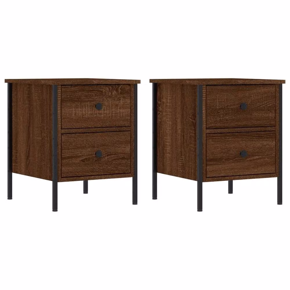 Berkfield Home Set of 2 Durable Bedside Cabinets in Brown Oak, W/D/H: 40 x 42 x 50 cm – 2