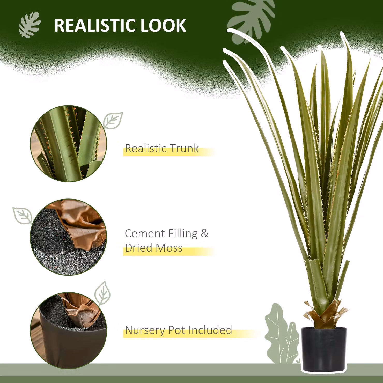 HOMCOM 2 Pack Green Artificial Agave Succulent Plants in Potted Concrete for Indoor and Outdoor Tabletop Use – 3