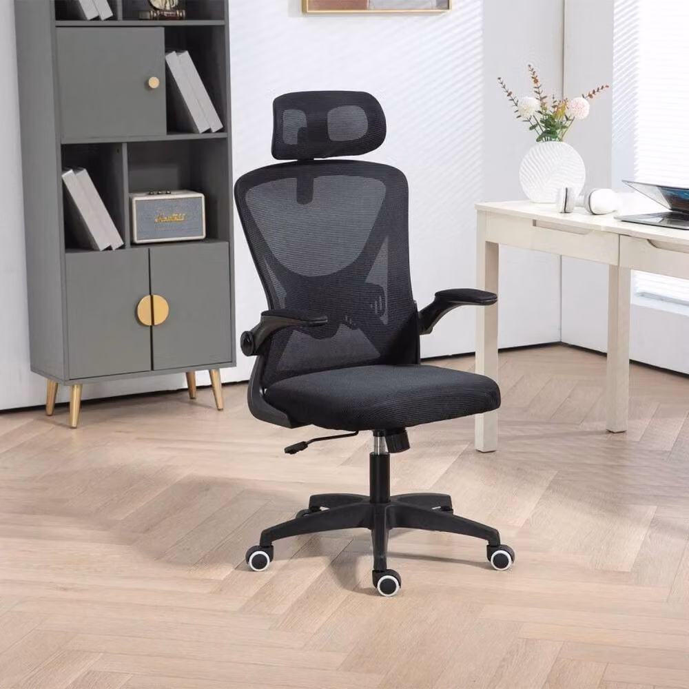 FLAVORA Black Ergonomic High Back Office Chair with Headrest and Armrests – 3